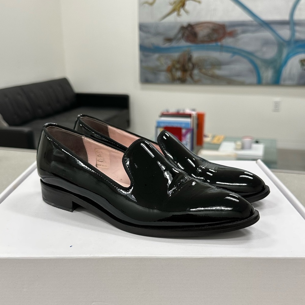 Everlane black patent leather smoking loafer